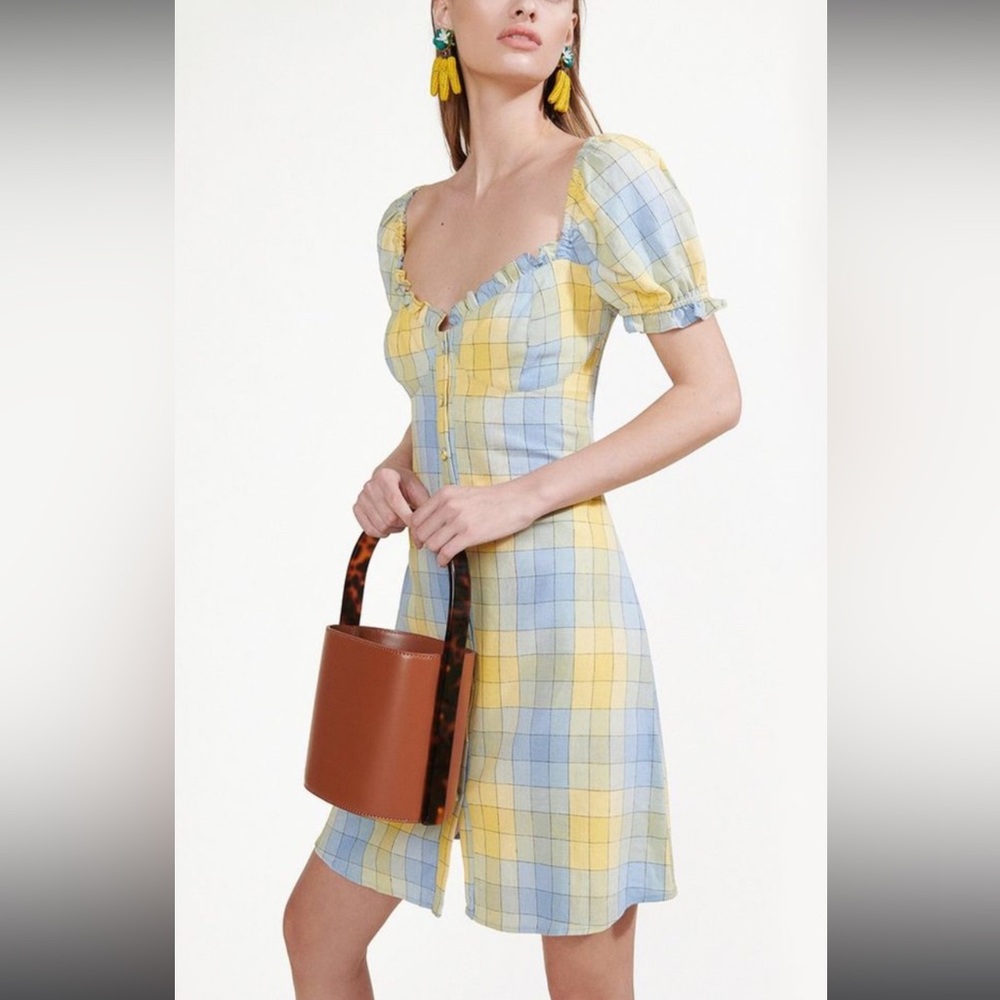 Staud linen dress checkered
